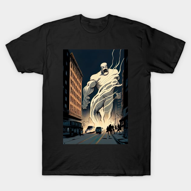 Giant ghost attacking the city T-Shirt by KoolArtDistrict